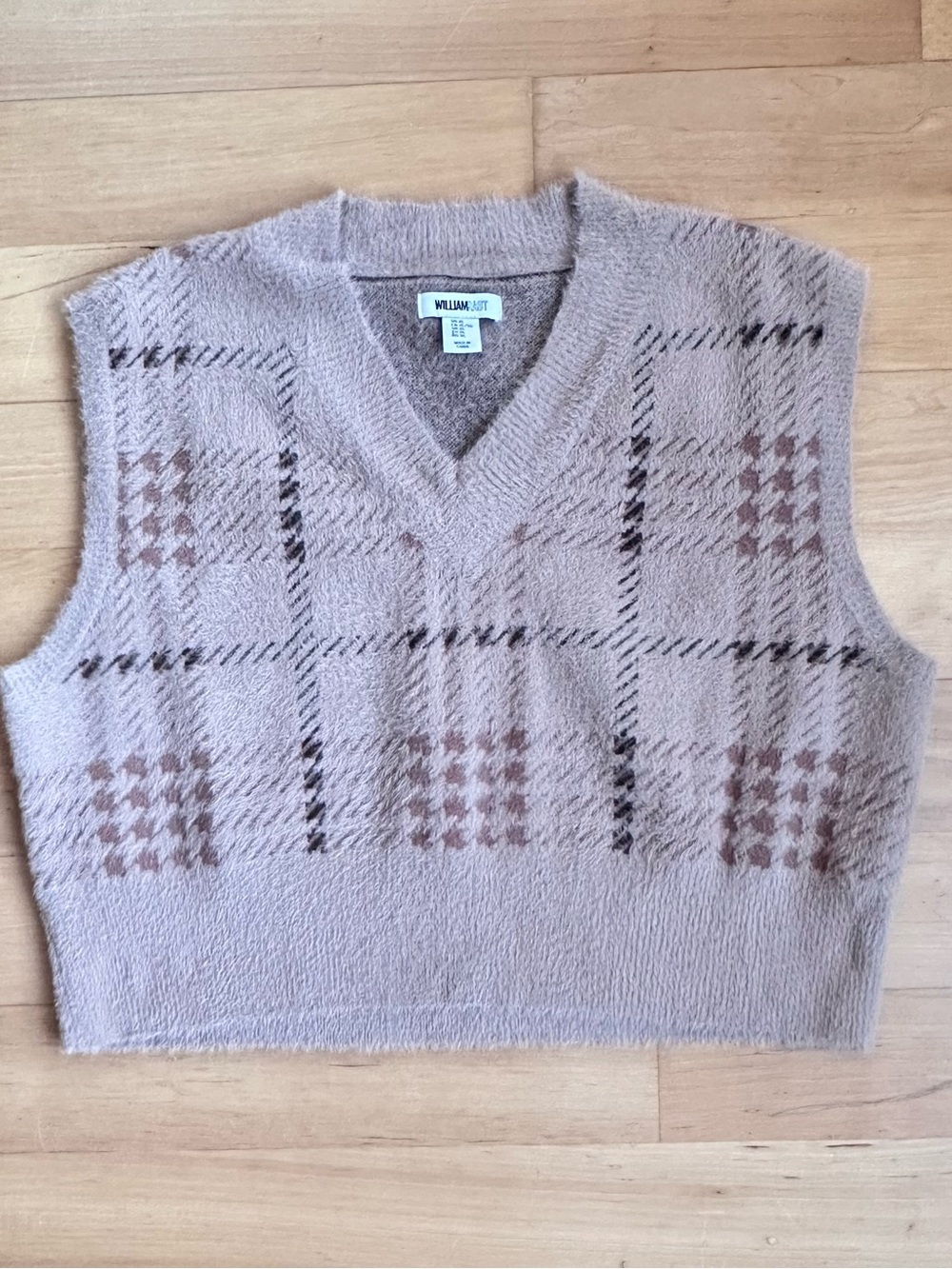 Cozy Taupe Plaid V-Neck Sweater Vest